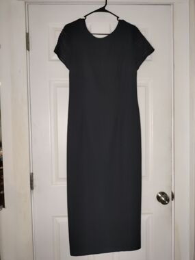 Classic Black Short-Sleeve Midi Dress